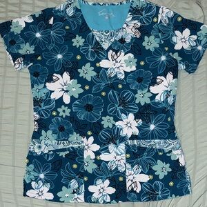Women's Butter-Soft Teal Floral Scrub Top